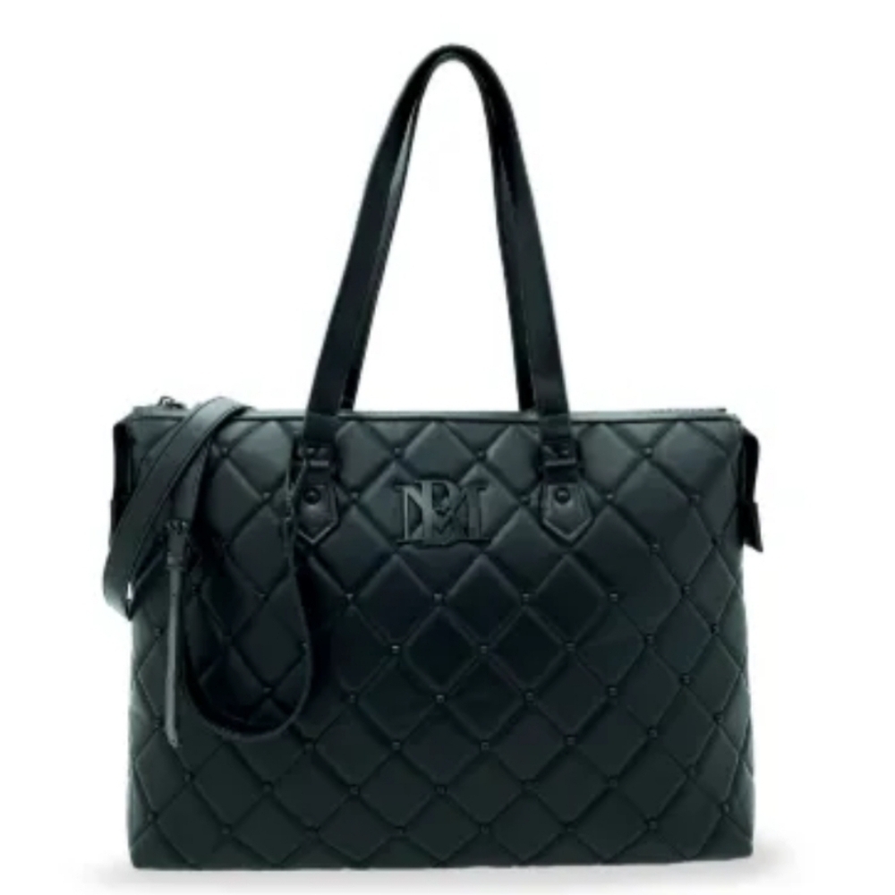 NWT Badgley Mischka Vegan Leather Elegant Black Quilted Tote Bag